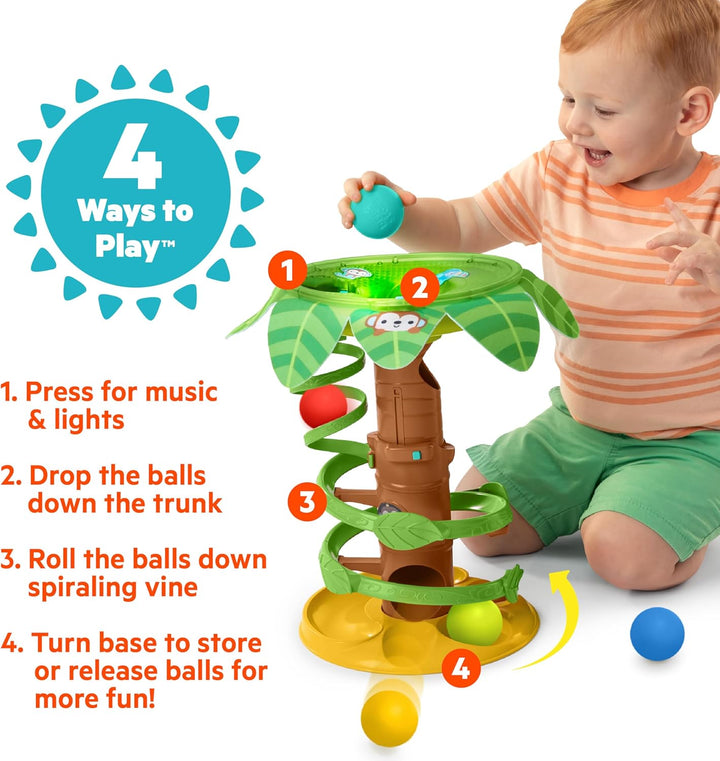 Bright Starts Tropical Twirl 2-in-1 Ballturm mit Lichtern & Musik, 5 Bälle inklusive, Unisex, 6 Mona
