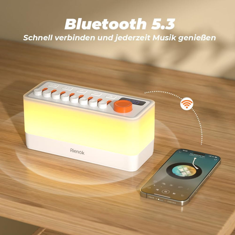 RIENOK Bluetooth Lautsprecher mit Licht Nachttischlampe 11 Farbe RGB Licht Dimmbar Nachtlicht 8 Natu