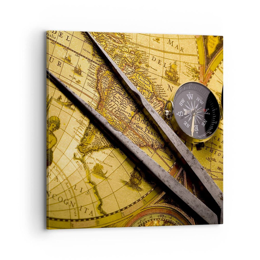 ARTTOR Bilder auf Leinwand 70x70cm Leinwandbild Kompass Abenteuer Reisen Gross Wanddeko Bild Schlafz