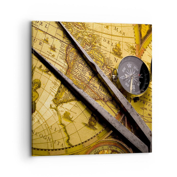ARTTOR Bilder auf Leinwand 70x70cm Leinwandbild Kompass Abenteuer Reisen Gross Wanddeko Bild Schlafz