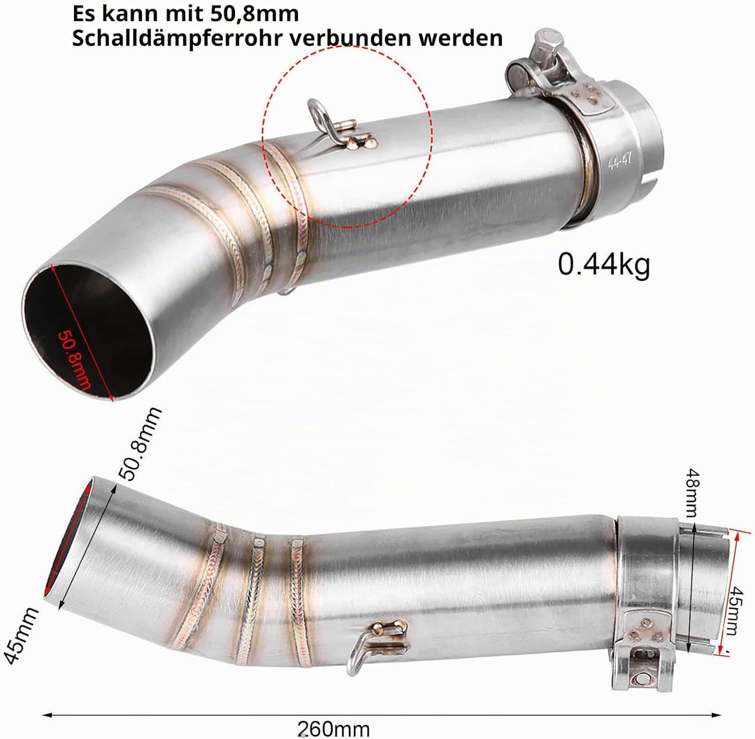 Jadeshay 51mm Auspuff Mittelrohr, Motorrad Slip-on Auspuff Mittleres Edelstahl Auspuffrohr Schalldäm