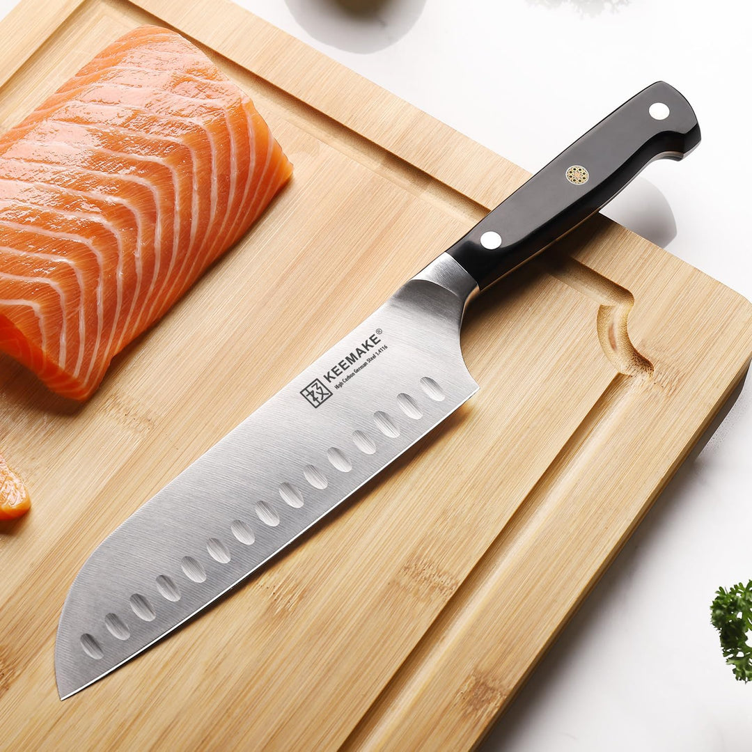 KEEMAKE Santoku Messer 17cm, Kochmesser profi messer aus deutschem Messerstahl, Scharfes Küchenmesse