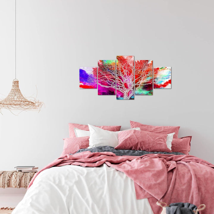 Runa Art Wandbilder Abstrakt Baum 5 Teilig Bild auf Vlies Leinwand Deko Wohnzimmer Schlafzimmer Bunt