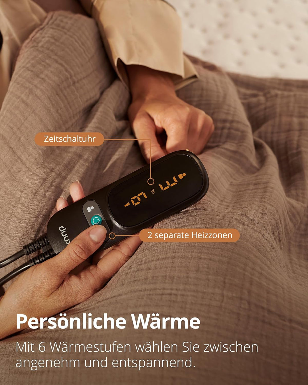 Duux Snooze Fleece Elektrische Unterdecke – Weiche Fleece-Deckschicht – 6 Heizstufen & Timer – Wasch