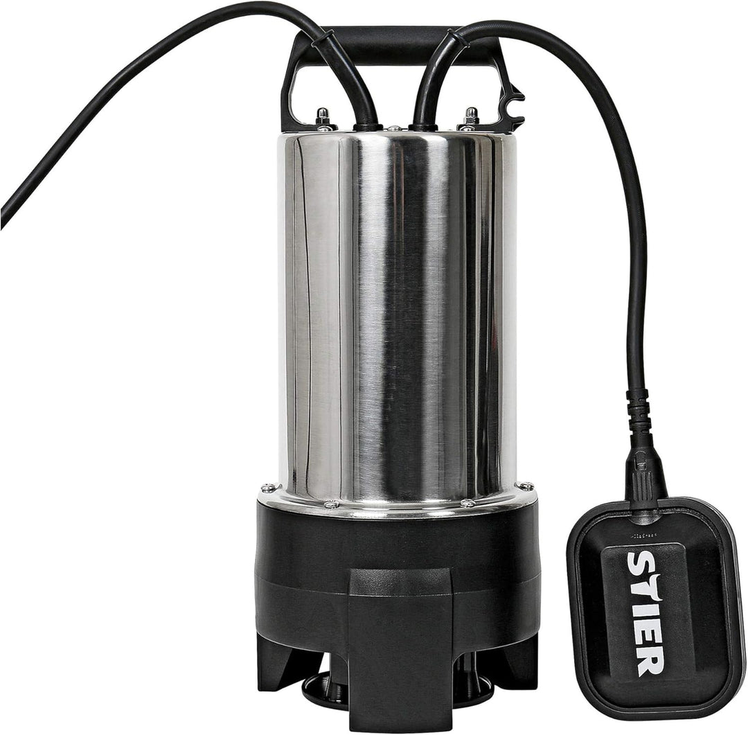 STIER Edelstahl Tauchpumpe Schmutzwasserpumpe ESTW-1100, 20.000 l/h, 11000 W, Edelstahlgehäuse, Schw