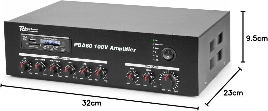Power Dynamics PBA60 100 V Verstärker 60 W MP3-Player, Tuner und Bluetooth