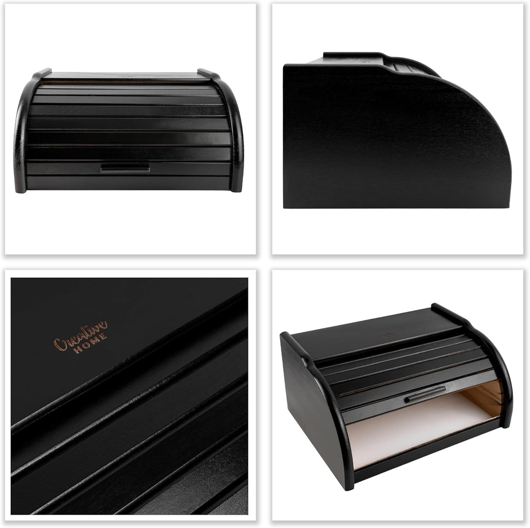 Creative Home Schwarz Brotkasten Holz | 38 x 28,5 x 17,5cm (+/-1cm) | Perfekte BrotBox für Brot Bröt