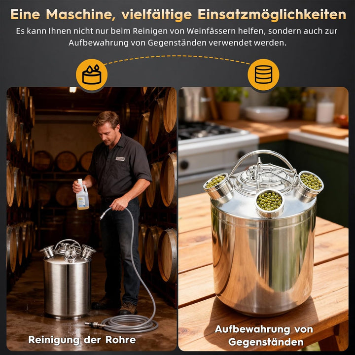 Bierreinigungsfass 10l, 3-Kopf Schankanlagen-Reinigungsset, EnthäLt A, G Und S Keg-Seil Mit Citronel