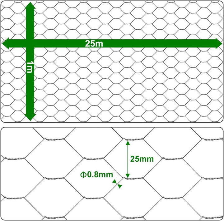 Amagabeli 1M x 25M Volierendraht Maschenweite 25mm Sechseckig Verzinkt Hühnerzaun Kaninchendraht Has