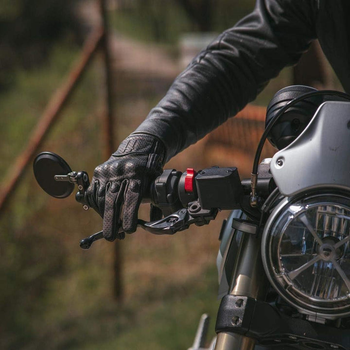 Harssidanzar Herren Motorradhandschuhe Ziegenleder Vollfinger Atmungsaktives und Perforiertes Design