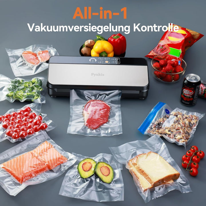 Vakuumiergerät, 8-in-1 Vakuumierer Lebensmittel Trocken/Feuchtmodus mit Integrierter Schneider & Beu