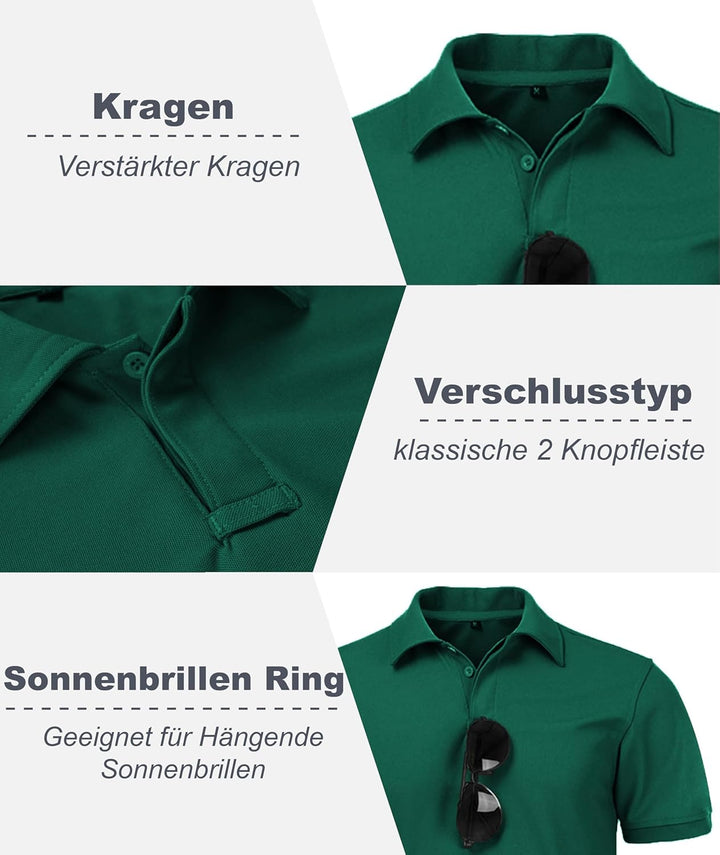 igeekwell Poloshirt Herren Kurzarm Atmungsaktives Golf-Polo-Hemd Summer Poloshirts Männer mit Brille