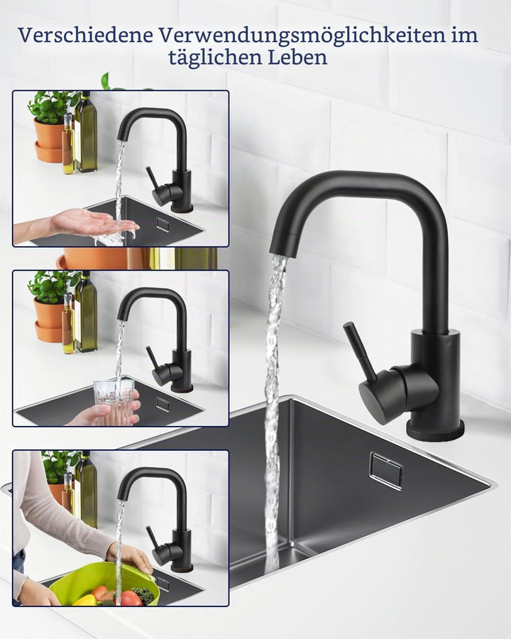 Wasserhahn Bad 360° Drehbar,Edelstahl Wasserhahn Badezimmer mit Warm/Kaltwasser Mischbatterie,Mischb