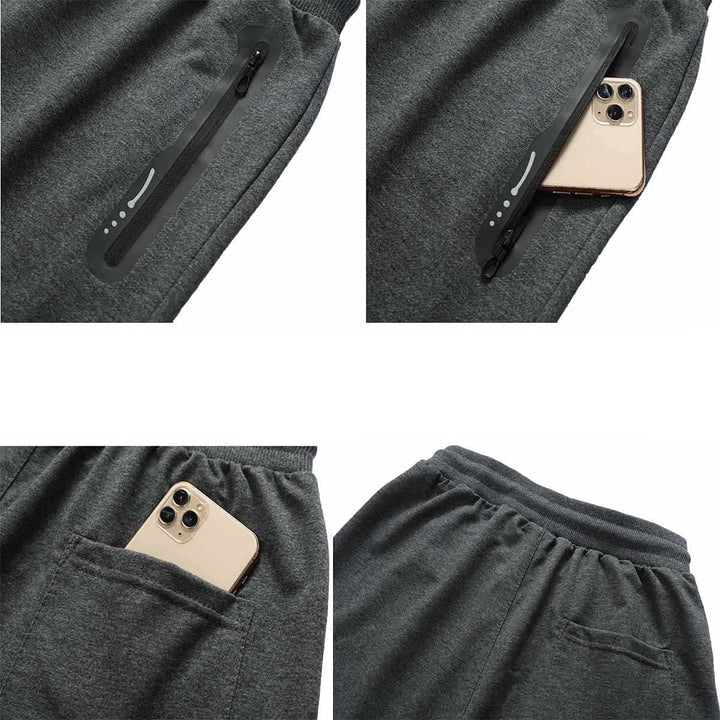 JustSun Sport Shorts Kurze Hosen Herren Baumwolle Mit ReissverschlussTaschen S Grau, S Grau