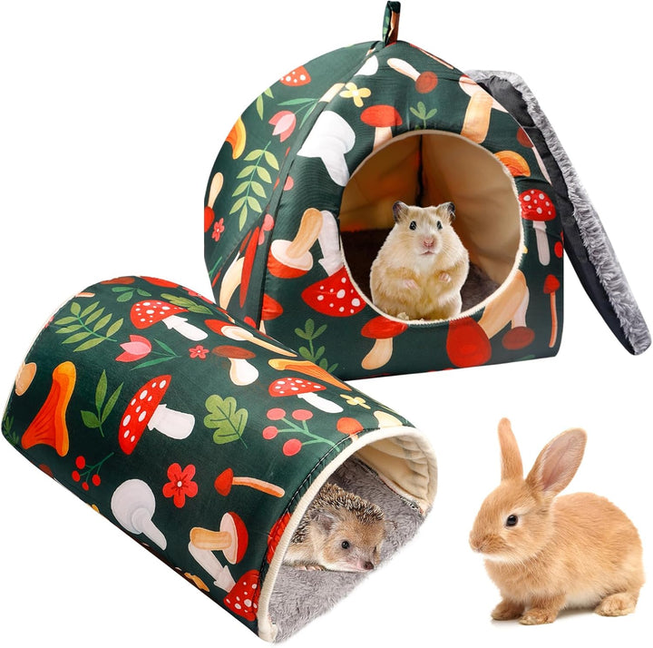 Meerschweinchen Haus & Tunnel 2er Set, Meerschweinchen Bett Waschbar Kuschelhaus & Spielzeug Kuschel