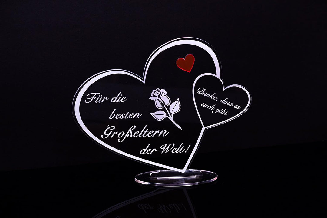 Acryl Schild in Herz Form Für die besten Grosseltern der Welt die perfekte Geschenkidee, mit Lasergr