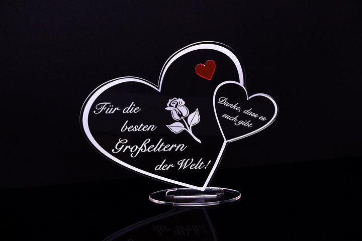 Acryl Schild in Herz Form Für die besten Grosseltern der Welt die perfekte Geschenkidee, mit Lasergr