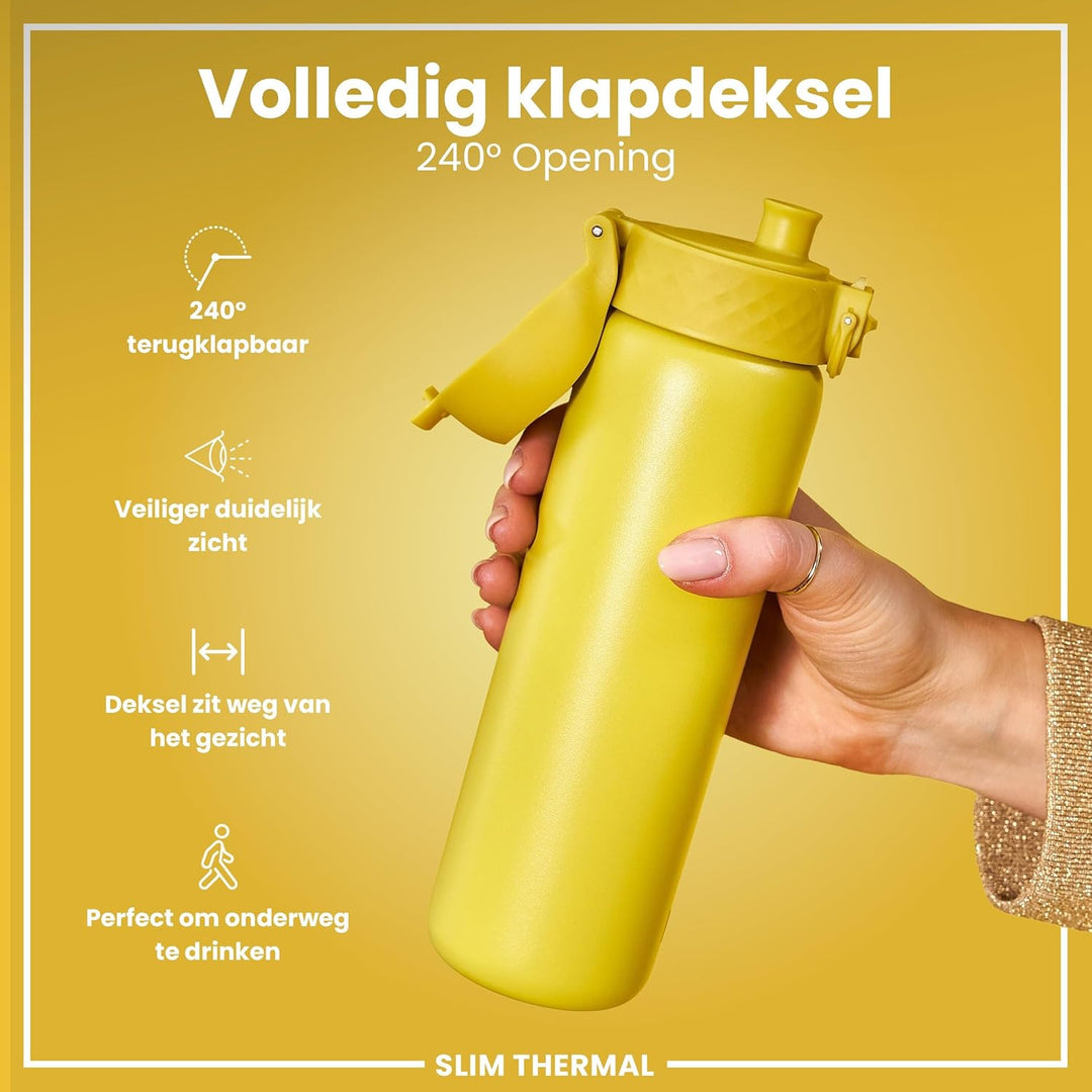 ION8 Vakuumisolierte Edelstahl-Trinkflasche, 500 ml, Auslaufsicher, Einhandöffnung, Sichere Verriege