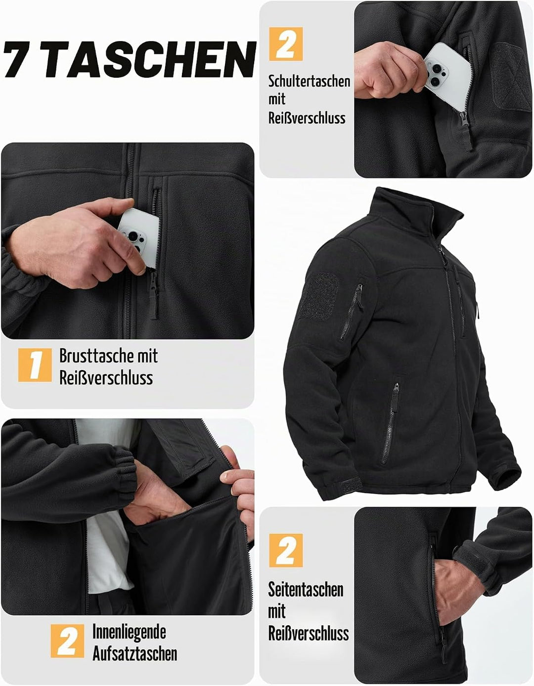 TACVASEN Herren Militär Outdoor Fleecejacke Warme Taktische Jacke Fleece Jacket L Schwarz, L Schwarz