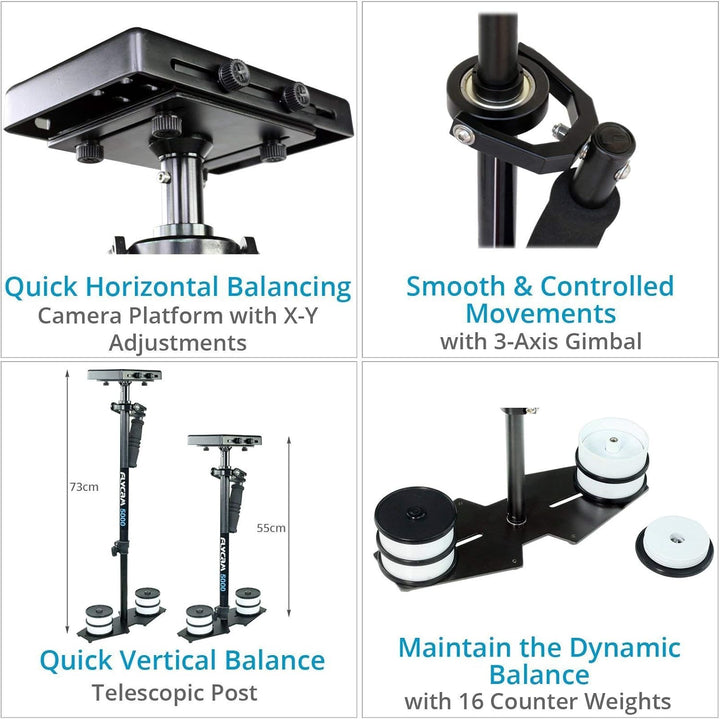 FLYCAM 5000 Videokamerastabilisator mit Komfortarm und Steadycam Weste + GRATIS Tischklemme | Stabil