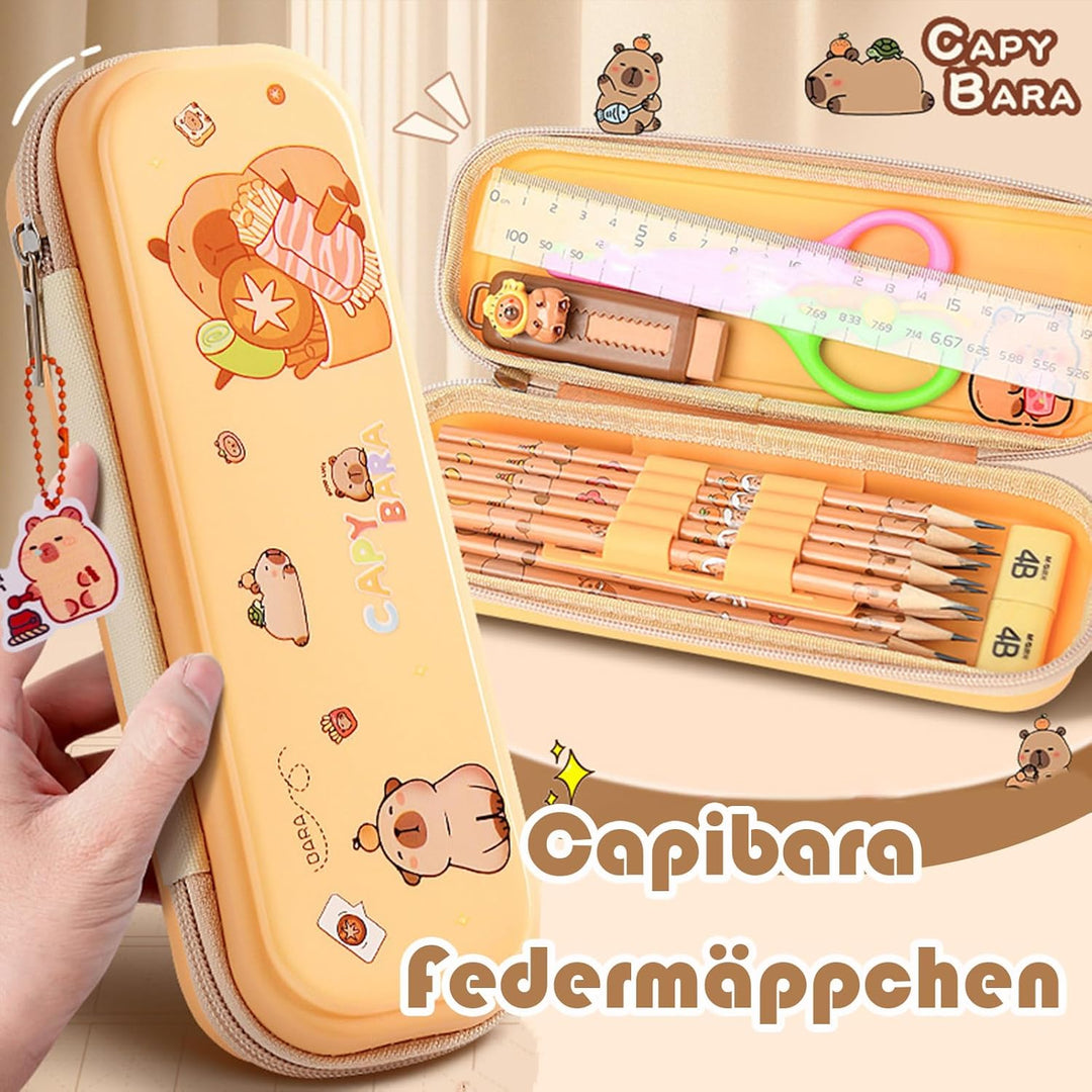 Capybara Schreibwaren Set |Capybara Sachen Federmäppchen Aesthetic Gross Mit Bleistifte, Aufkleber,