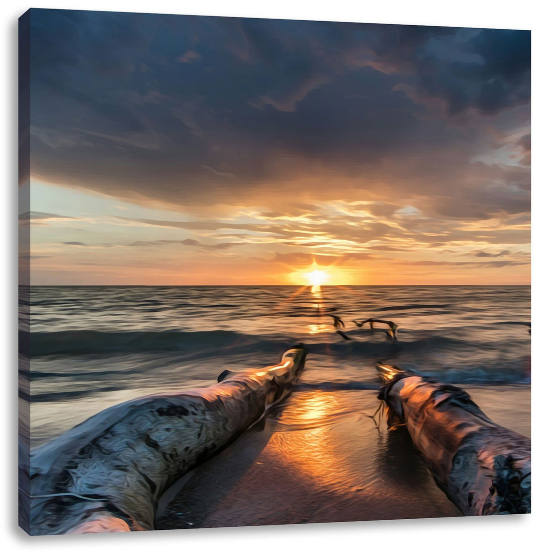 Strand Öl Effekt, Format: 70x70 auf Leinwand, XXL riesige Bilder fertig gerahmt mit Keilrahmen, Kuns