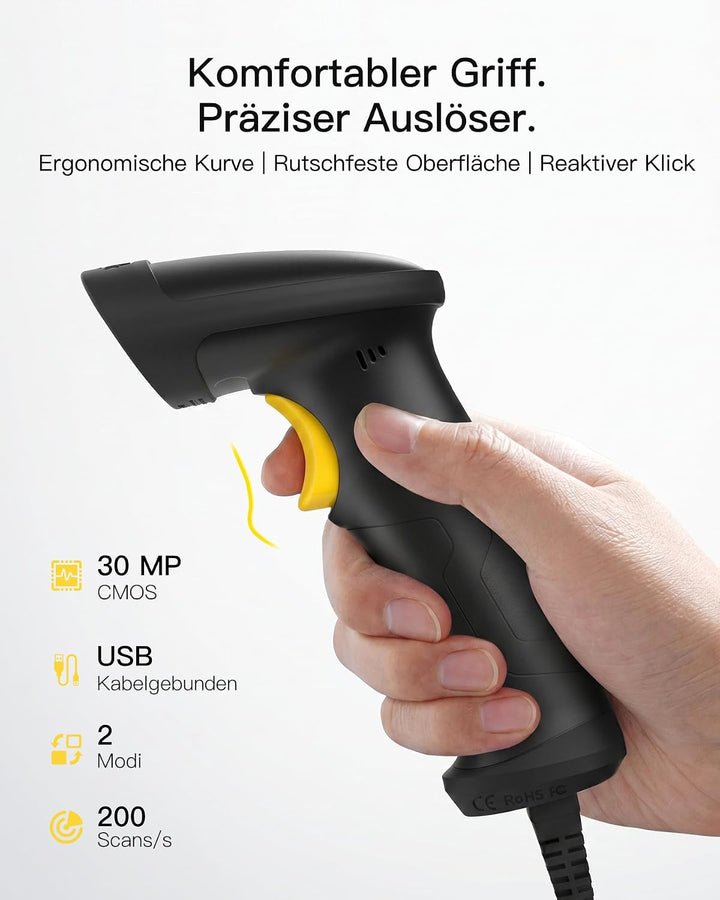 Inateck Barcode Scanner 1D 2D, QR Code Scanner USB fur Einzelhandel, BCST | Plug & Play fur Lager In