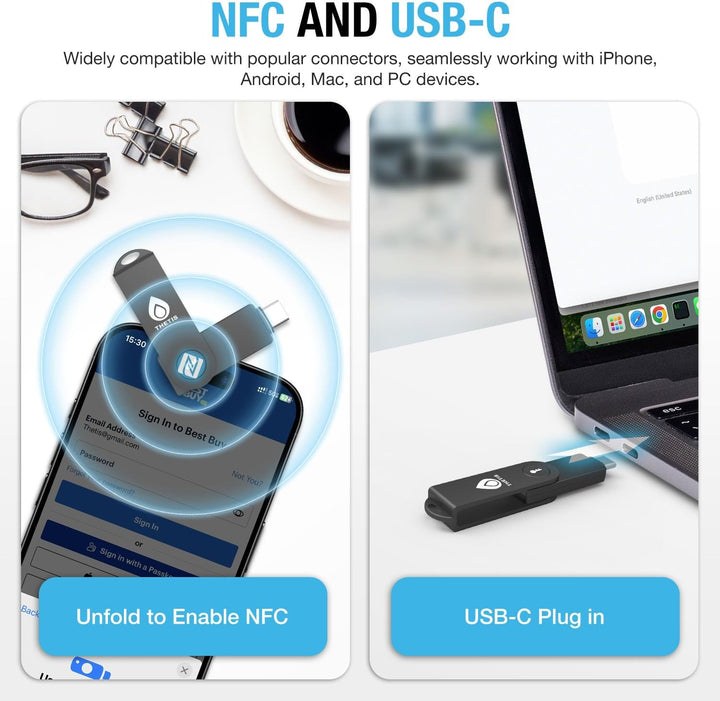 Thetis Pro-C FIDO2-Sicherheitsschlüssel-Passkey-Gerät mit USB C und NFC, TOTP/HOTP-Authentifizierung