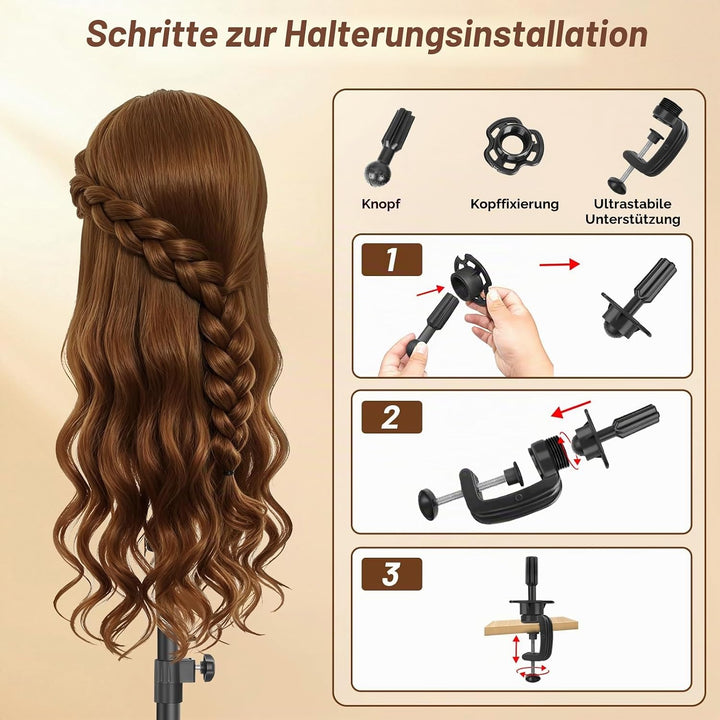 Trainingskopf 24 Zoll – 80% Echthaar Übungskopf für Friseur, Frisierkopf Echthaar,Styling Mannequin