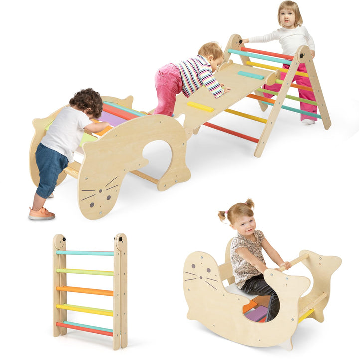 COSTWAY Kletterdreieck mit Rutsche, 7 in 1 Klettergerüst Indoor ab 3 Jahren, Kletterdreieck klappbar