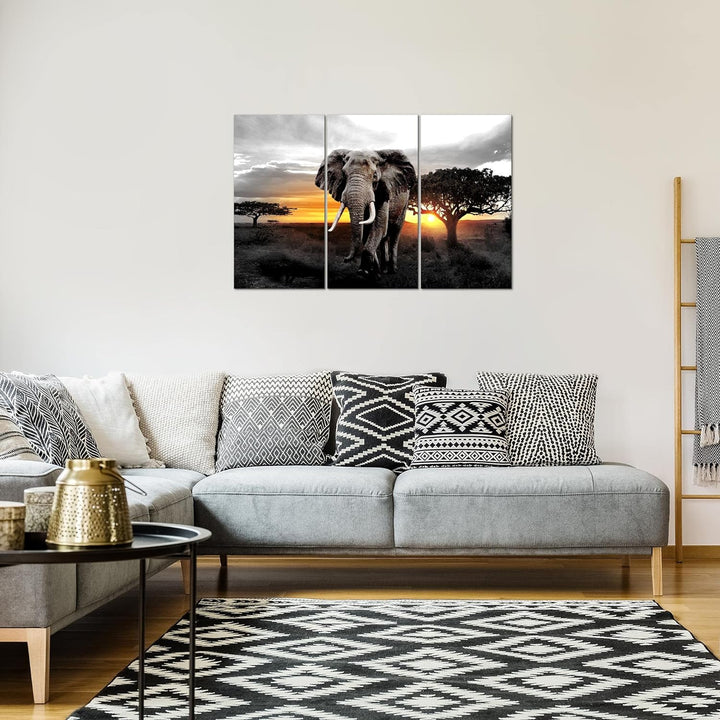 Runa Art Wandbilder Afrika Elefant Bild XXL Wohnzimmer Schlafzimmer Grau Orange Panorama 120 x 80 cm