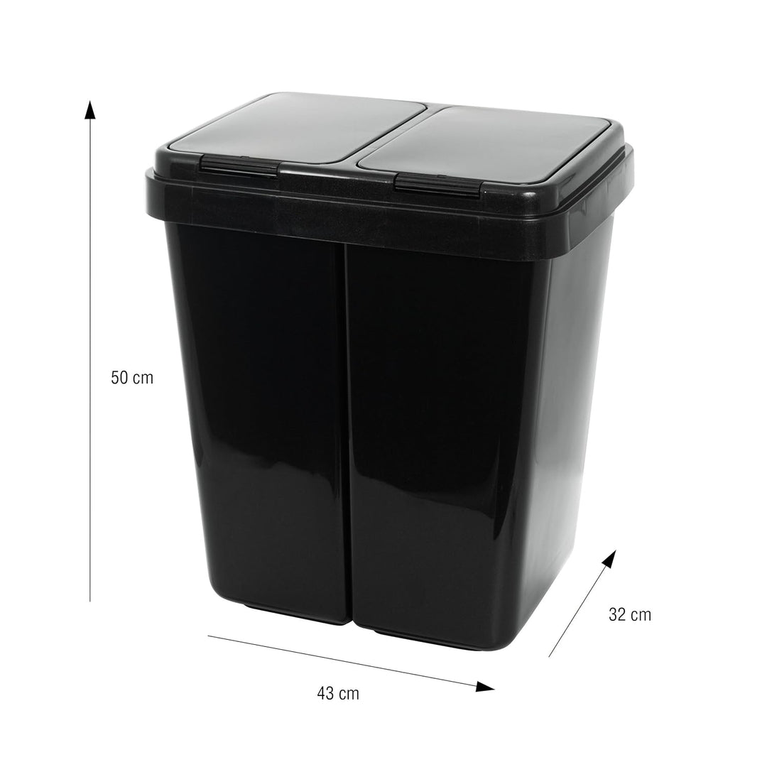 Grizzly Doppelmülleimer 2 x 25l Recycling - Abfallbehälter Mit 2-fach Deckel - Anthrazit Metallic, A