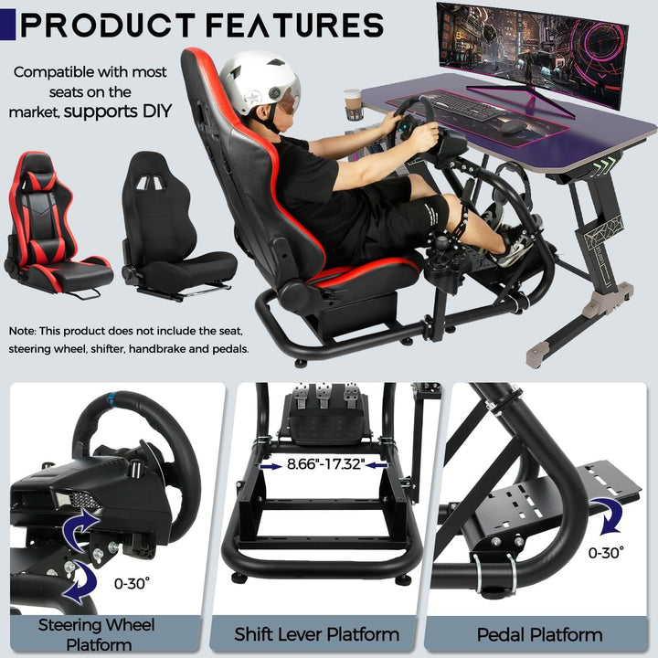 Minneer 50MM Round Tube Racing Game Simulator Cockpit Kompatibel mit Logitech G25 G27 G29 G920 G923,