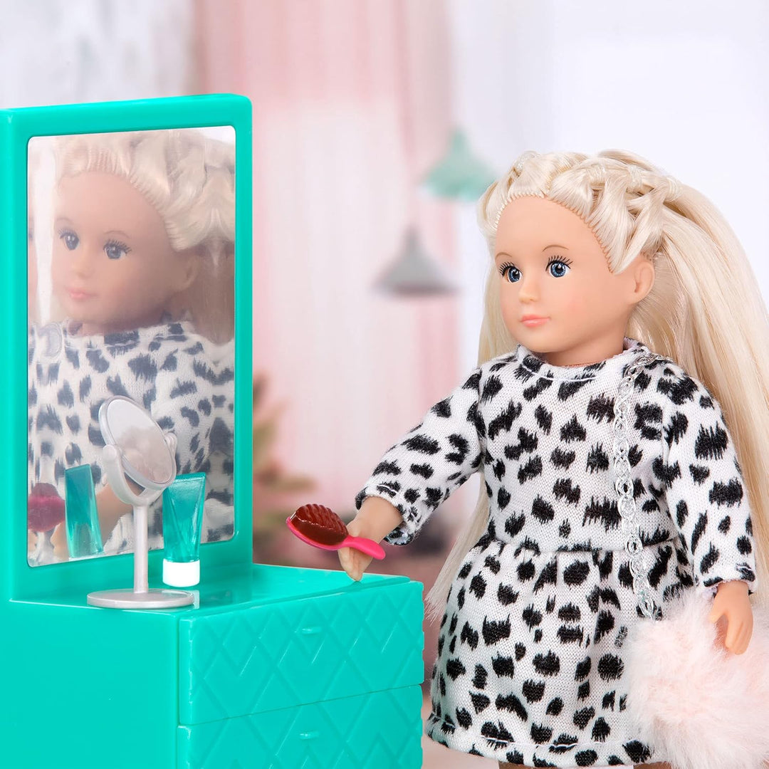Lori - Gemütliches Schlafzimmerset - Schlafzimmermöbel für Mini-Puppen - Modernes Puppenhauszubehör