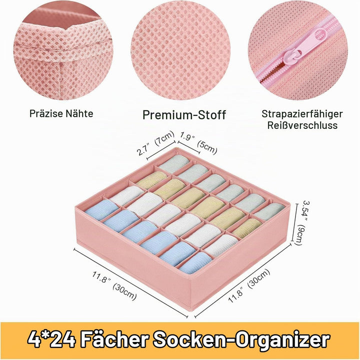 Unterwäsche Socken Organizer - 4er Set Schrank Schubladen-Organizer Kleidung, 96 Fächer (4x24), Ordn
