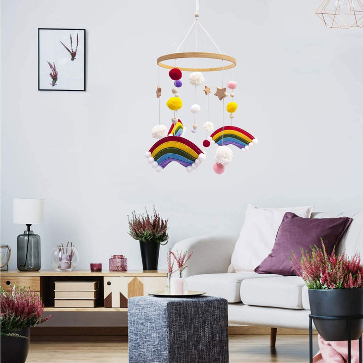 Filz Bettglocke,Regenbogenförmige Bettglocke,Mobile Holz,FilzBettglocke,Mobile Wickeltisch,Niedliche