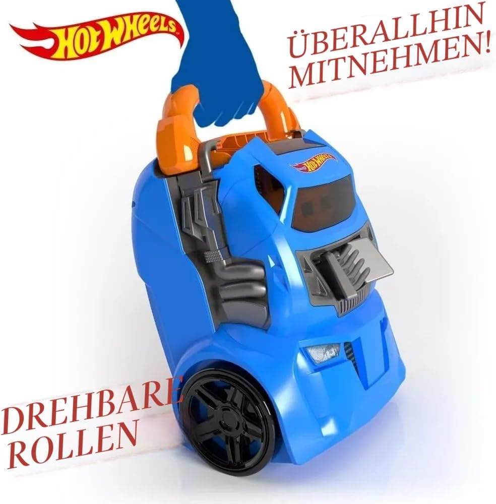 Hot Wheels Cefa Toys Koffer für Autos, 2-in-1, mit Kapazität für 20 Autos, 4 Verschiedene Tracks, Me