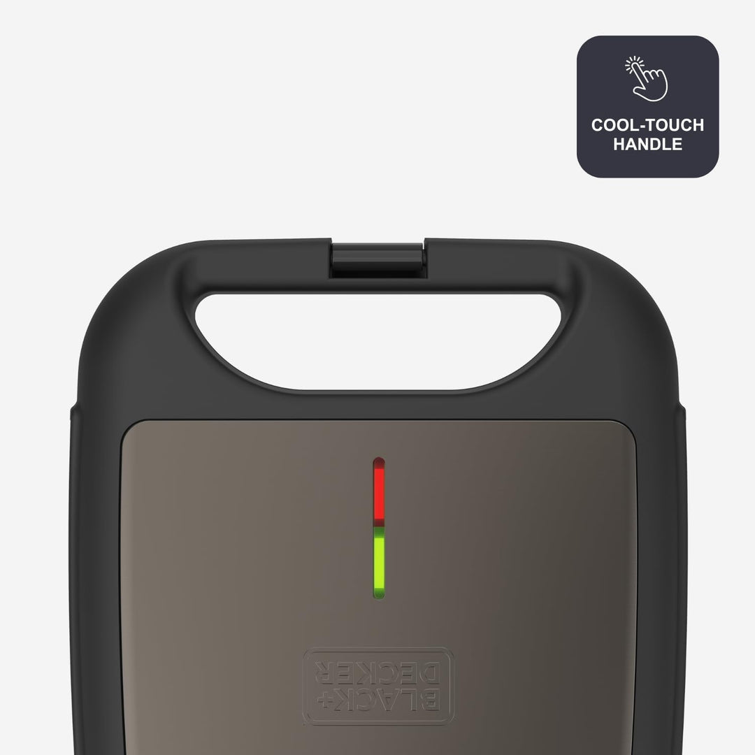 BLACK+DECKER BXSA752 - Sandwichmaker, 750W, Grillplatten 21,5x12,5cm, antihaftbeschichtet, Anzeige f