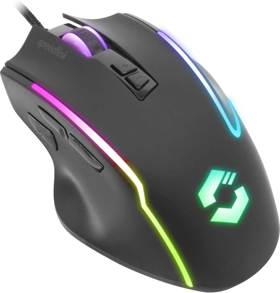 Speedlink DECUS NX - RGB Gaming Maus mit Kabel, bis 12800dpi, Programmierbar, Dauerfeuer Taste, USB