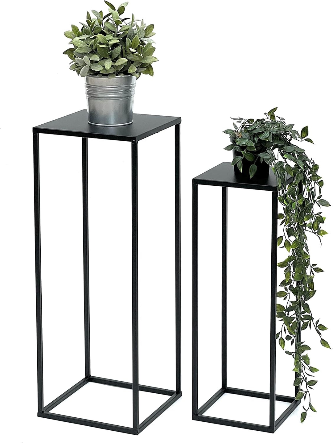 DanDiBo Blumenhocker Metall Schwarz Eckig Blumenständer Beistelltisch 96315 2er Set Blumensäule Mode