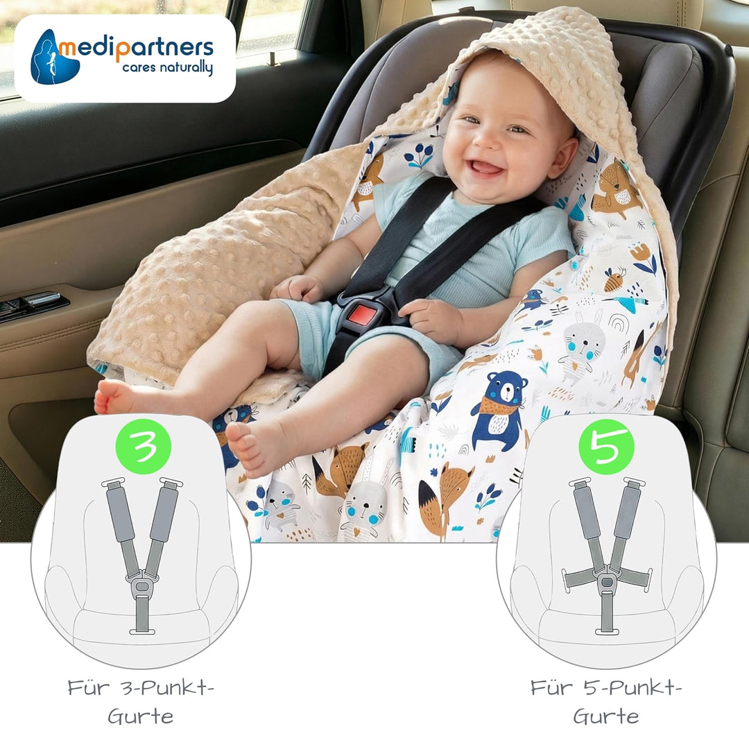 Medi Partners Einschlagdecke 100% Baumwolle 85x85cm Kuscheldecke für Kinderwagen Babyschale universa