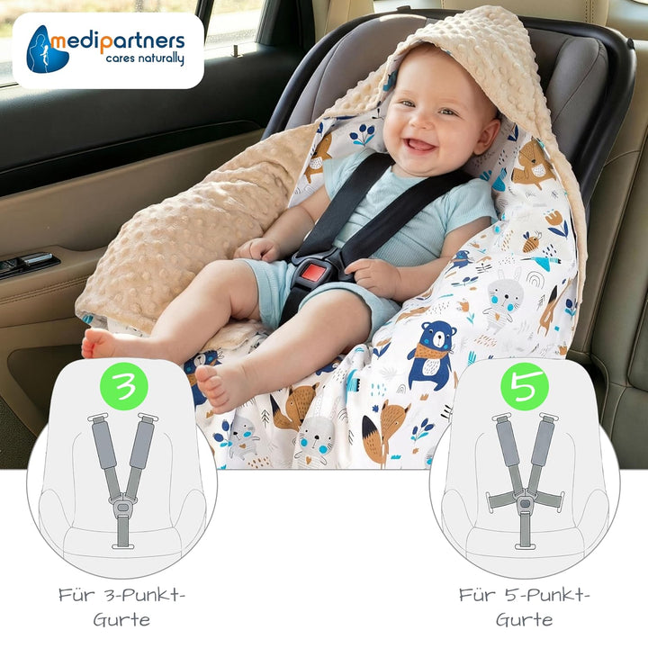 Medi Partners Einschlagdecke 100% Baumwolle 85x85cm Kuscheldecke für Kinderwagen Babyschale universa