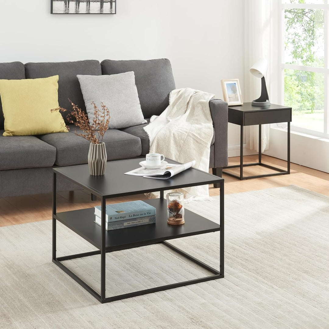 [en.casa] Couchtisch Solund Beistelltisch mit Ablage Metall Schwarz matt Wohnzimmertisch mit Staurau