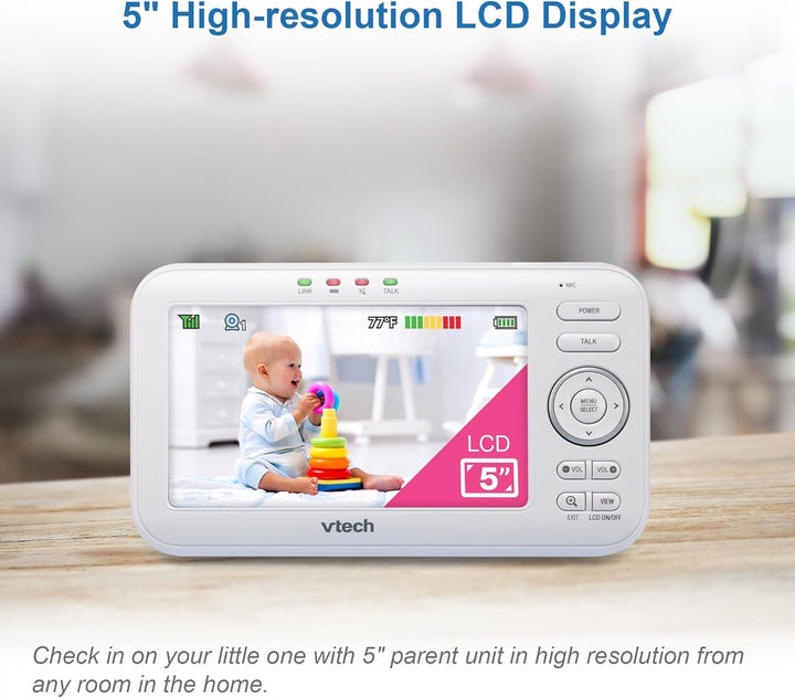 VTech VM5254 Babyphone mit Kamera 5 Zoll Video Baby Monitor, LCD-Farbbildschirm und Nachtsichtfunkti