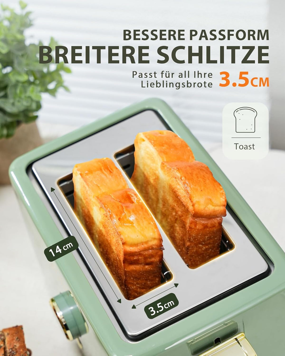 Toaster 2 Scheiben - ZACHVO Toaster mit Brötchenaufsatz, 6 Bräunungsstufe - 850W Toaster mit Herausn