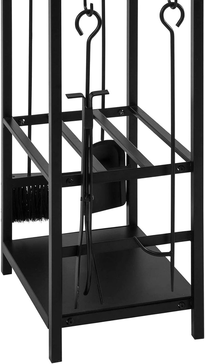 SoBuy SDA01-SCH Kaminholzregal mit 4-teilig Kaminbesteck Brennholzregal mit 2 Ablagen Kaminholzständ