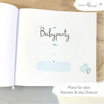 mintkind® Gästebuch "Meine Babyparty" Blau I Babyparty Geschenk Junge & Mädchen I Baby Shower & Baby