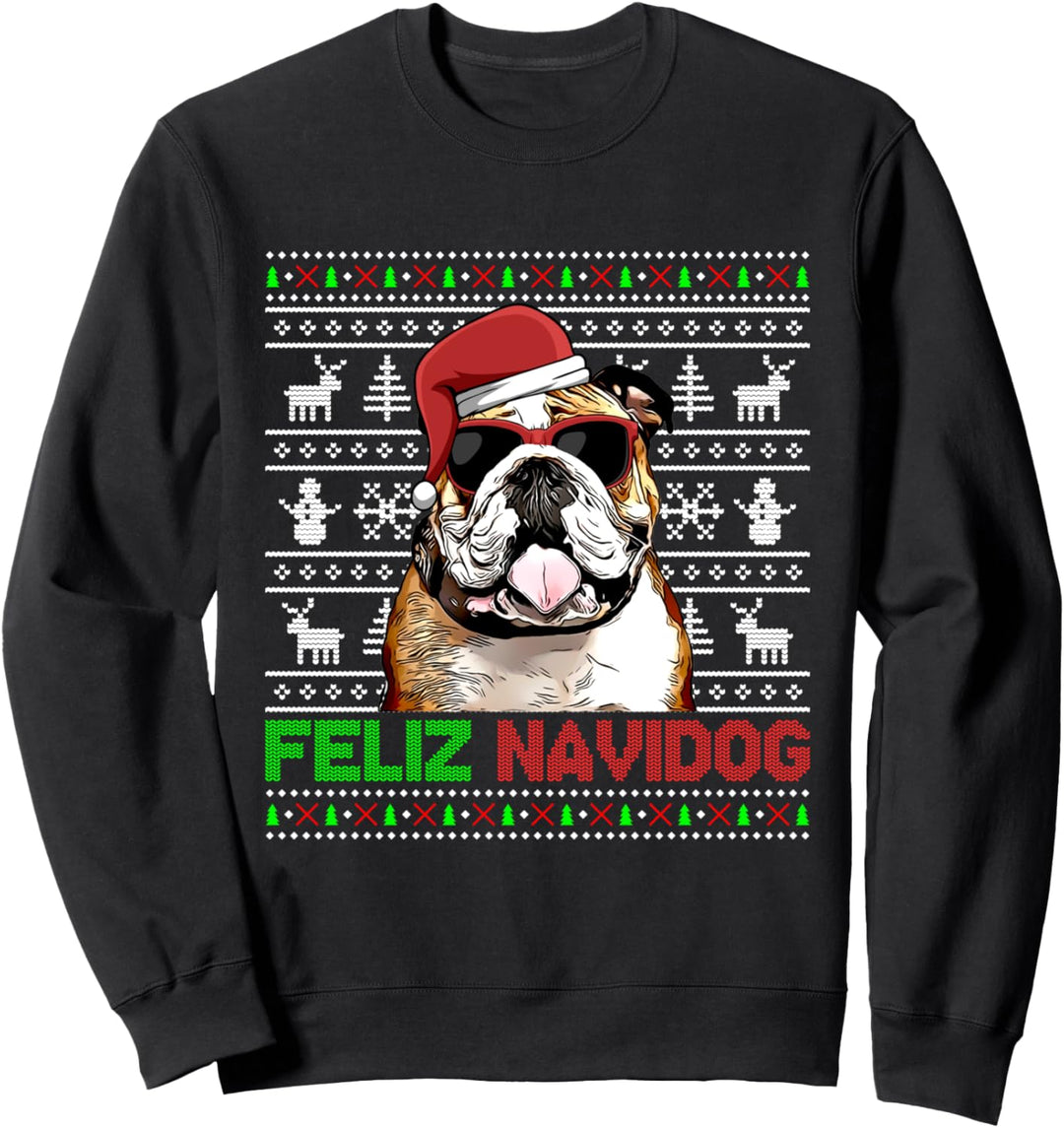 Bulldog Feliz Navidog Lustige Weihnachten Sweatshirt