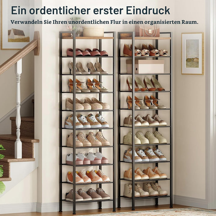 HOOBRO Schuhregal mit 10 Ablagen, schmale Schuhablage, Schuhschrank, Schuhorganizer mit herausnehmba