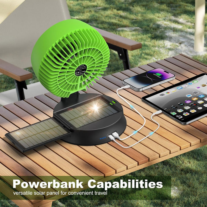 Solar Ventilator, Camping Ventilator mit LED Licht, Solarpanel, 7800mAh Akku, 4-Gang Tischlüfter, US